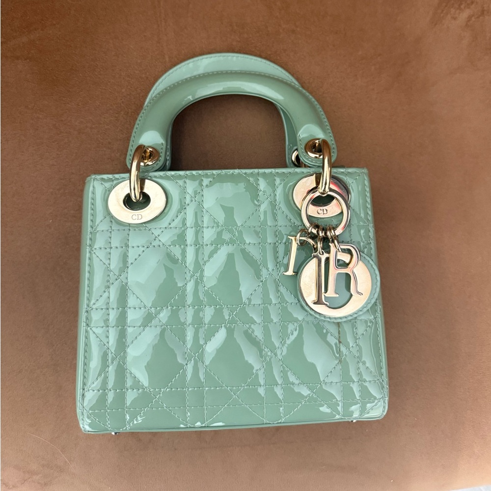 CHRISTIAN DIOR Patent Cannage Mini Lady Dior Mint Green Chain Strap - Picture 3 of 13